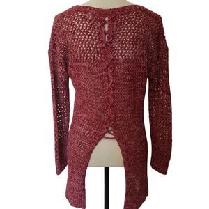 Y2K Lucky Brand Boho Womens Sweater Sz Small Open Back Festival Hippie Grunge